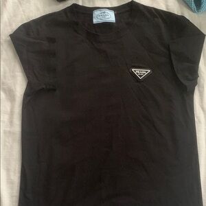 Prada Vintage Black Tee with Rubber Logo Patch